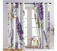 SZLYZM Rideau Occultant Fleurs Lavande, Rideaux Thermiques à Oeillets pour Chambre, Motif Fleurs Violette Rideaux Salon, Moderne Lot de 2 Décoration de Fenêtre Rideaux 140x240cm LxH (QT-&46)