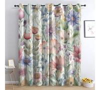 SZLYZM Rideau Occultant Fleurs Sauvages, Rideaux Thermiques à Oeillets pour Chambre, Motif Floral Botanique Rideaux Salon, Moderne Lot de 2 Décoration de Fenêtre, Rideaux 140x160cm LxH Q-E&1-75