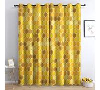 SZLYZM Rideau Occultant Rayon de Miel Rideaux Thermiques à Oeillets pour Chambre, Motif Or Rideaux Salon Moderne Lot De 2 Décoration De Fenêtre pour Chambre Enfant Fille Garcon Rideaux, 140x180