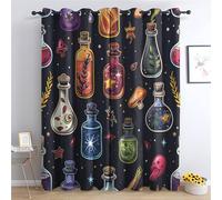 SZLYZM Rideaux Occultant Sorcière, Rideau Isolant Thermique pour Salon Chambre, Rideaux Motif Sorcière, Lot de 2 Rideaux Opaque à Oeillets 140x180cm LxH Q-E&6-148