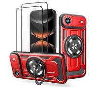 SZMLOGB Coque pour IPhone 17 Air Housse Étui avec [2 pièces] Verre trempé - Protection Caméra Avancée, Support Invisible Intégré, Antichoc Résistant aux Chutes Rouge