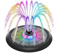 SZMP Fontaine Solaire Extérieur, 2026 UFO LED 5W, Fontaine Solaire Verre avec 4000mAh Batterie, 7 Buses & 4 Tiges Fixes de Jardin Solaire Pompe pour Bain d'oiseaux, Jardin