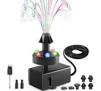 SZMP Mini pompe à eau avec lumière LED, fontaine à oiseaux fonctionnant 24 heures, 7 buses, câble d'alimentation de 5 m et adaptateur inclus dans la livraison, pour jardin, fontaine, pompe d'aquarium