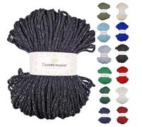 Sznurkomania, Cordon 5 mm, 5 mm, 100 m, fil pailleté, brillant, pour macramé, pour bricolage, sac à main, tapis et macramé, noir avec fil argenté