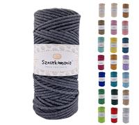 Sznurkomania, Cordon en coton 3 mm 100 m 46 couleurs - Cordon en coton tressé 3 mm - Fil de qualité supérieure - Fil de macramé (graphite)