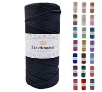 Sznurkomania Cordon en Polyester Plat Brillant - 5 mm x 100 m - Fil de Macramé - Plusieurs Couleurs (Noir)