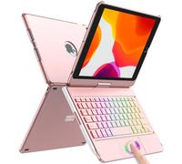 SZO Étui pour clavier iPad 10.2 pour iPad 9th Gen 2021-360 ° Touchpad Flip Hard-Shell Slim Cover Étui pour clavier Bluetooth avec 7 rétroéclairage Auto Sleep/Wake pour iPad 9/8/7/6th Gen,Rose