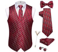 SzonMcnl Gilet de Noël festif Happy Santa Claus - Motifs de Noël - Gilet - Cravate - Nœud papillon - Mouchoir de poche, rouge, L