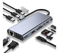 SZPACMATE Hub USB C 11 en 1 Station d'accueil Compatible avec MacBook Pro | USB C Adapter avec 4K-HDMI, VGA, USB 3.0, Type C PD, Ethernet RJ45, SD/TF, AUX 3,5 mm, Compatible avec Type C Dispositifs