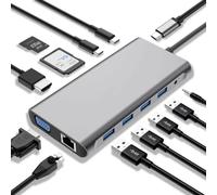 SZPACMATE Hub USB C 12 en 1 Station d'accueil Compatible avec MacBook Pro | Adapter avec HDMI 4K/VGA/3*USB 2.0/USB3.0/USB C Data/PD3.0/Ethernet RJ45, SD/TF, 3.5mm AUX, Compatible avec Appareils Type-C