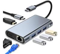 SZPACMATE Hub USB C 7 en 1 Station d'accueil Compatible avec MacBook Pro | USB C Adapter avec 4K HDMI, VGA, USB 3.0, 100W PD, Ethernet RJ45, Compatible avec MacBook Air et Autres Appareils de Type C