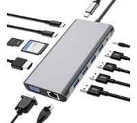 SZPACMATE, Station d'accueil 12 en 1 avec HDMI 4K, VGA, 3*USB 2.0, USB3.0, USB C Data, PD3.0, Port Ethernet RJ45, SD/TF, 3.5mm AUX, Compatible avec MacBook Pro/Air, Plus de Périphériques Type C