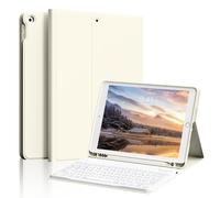 SZPSGC Étui avec clavier pour iPad 9e/8e/7e génération (10,2") - Clavier Bluetooth magnétique puissant, amovible, étui de protection fin et léger avec longue durée de vie de la batterie, blanc