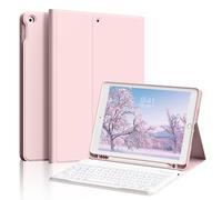 SZPSGC Étui avec clavier pour iPad 9e/8e/7e génération (10,2") - Clavier Bluetooth magnétique puissant, amovible, étui de protection fin et léger avec longue durée de vie de la batterie, rose