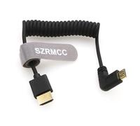 SZRMCC Mini HDMI Angle Droit vers Mini HDMI 8K 2.1 Câble Spiralé Tressé Ultra Haut Débit pour Sony CX7, A7 II, A7S II, Canon EOS 70D/80D, Nikon D500, D7500, Z6/Z7, Panasonic Lumix Fuji Caméra