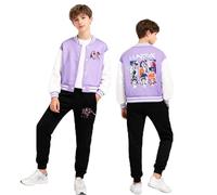 SZRXKJ Chasse aux sorcières pour enfants Style Varsity Printemps Automne Court Coloré Alphabet Impression Demon Baseball Costume Veste, lilas, 130
