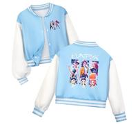 SZRXKJ Chasse aux sorcières pour enfants Style Varsity Printemps Automne Court Coloré Alphabet Impression Demon Baseball Costume Veste, bleu clair, 150