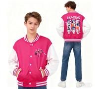 SZRXKJ Chasse aux sorcières pour enfants Style Varsity Printemps Automne Court Coloré Alphabet Impression Demon Baseball Costume Veste, rouge, 160