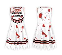 SZRXKJ Costume de pom-pom girl zombie pour enfant - Robe effrayante - Blanc, rouge et noir - Robe d'Halloween (blanc, 120)