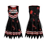 SZRXKJ Costume de pom-pom girl zombie - Robe effrayante - Noir et rouge - Motif éclaboussures de sang - Pour Halloween et événements d'horreur (noir, 160)