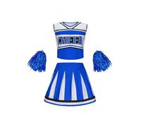 SZRXKJ Costume de sport, 2 pièces, pour enfant, rose et blanc, avec pompons, uniforme de pom-pom girl, bleu 2, 130