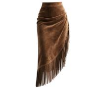 SZRXKJ Jupe à franges en daim taille haute pour femme Style western asymétrique Marron, marron, XXL