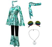 SZRXKJ Robe de danse pour femme avec pantalon évasé - Motif psychédélique - Multicolore - Costume disco rétro des années 70 (Grun1, M)