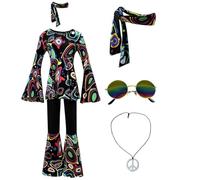 SZRXKJ Robe de danse pour femme avec pantalon évasé - Motif psychédélique - Multicolore - Costume disco rétro des années 70 (Black2, XL)