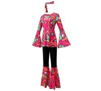 SZRXKJ Robe de danse pour femme avec pantalon évasé - Motif psychédélique - Multicolore - Costume disco rétro des années 70 (rouge, XL)