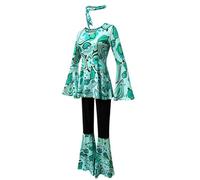 SZRXKJ Robe de danse pour femme avec pantalon évasé - Motif psychédélique - Multicolore - Costume disco rétro des années 70 (vert, S)