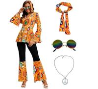 SZRXKJ Robe de danse pour femme avec pantalon évasé - Motif psychédélique - Multicolore - Costume disco rétro des années 70 (Orange1, S)
