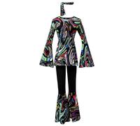 SZRXKJ Robe de danse pour femme avec pantalon évasé - Motif psychédélique - Multicolore - Costume disco rétro des années 70 (Black1, L)