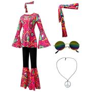 SZRXKJ Robe de danse pour femme avec pantalon évasé - Motif psychédélique - Multicolore - Costume disco rétro des années 70 (rouge1, XXL)
