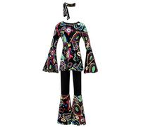 SZRXKJ Robe de danse pour femme avec pantalon évasé - Motif psychédélique - Multicolore - Costume rétro des années 70 - Disco - Noir - Taille L