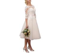 SZSFNMMY Robes de mariée courtes en tulle pour mariée - Robe de mariée en dentelle applique sans manches à genou pour femme, Blanc 5., 44