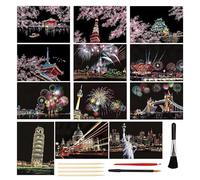 SZSMW 12 Dessin A Gratter - Papier A Gratter - Scratch Art - pour Les Graffitis, La Peinture Et Le Dessin, C'est Un Super Cadeau pour Les Anniversaires Et Les Vacances (avec 7 Kits de Peinture)