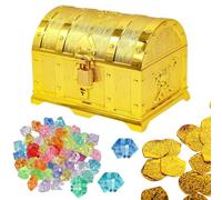 SZSMW 121 Ensemble Plastic Gem Pirate Coins - PièCes D'Or Pour Enfants - PièCes D'Or Pirates - Cadeaux D'Anniversaire Pour Enfants, DéCorations De Pirates(BoîTe Au TréSor,20 PièCes D'Or,100 Gemmes)