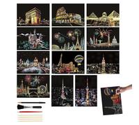 SZSMW 12pcs Scratch Tableau - Patch Scratch - Dessin A Gratter Adulte | Utilisé pour Gribouiller, Dessiner Et Peindre, Et Constitue un Excellent Cadeau (Livré Avec 7 Accessoires de Dessin)