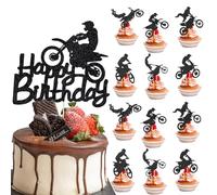 SZSMW Paquet de 13 Deco Anniversaire Moto Cross - Motocross Pour Anniversaire - Adapté Aux SoiréEs à ThèMe Moto,Aux DéCorations de Cupcakes