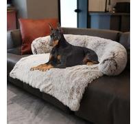 SZSXYBZ Canapé-lit orthopédique en peluche douce apaisante pour chien de grande et moyenne taille, lavable, amovible, antidérapante (café, 90 x 80 x 13 cm)