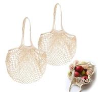 Sztqqing 2 Pièces Sac Filet pour Jouet de Plage, Sacs de Courses Réutilisables en Coton Bio avec Longue Poignée pour Plage, Fruits et Légumes (35x36x25cm)