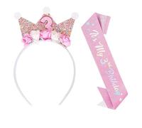 Sztqqing Couronne d'anniversaire de 3 ans pour ceinture pour fille de Serre-Tête Anniversaire Couronne Princesse Rose Fille pour Anniversaire Décoration d'anniversaire de bébé