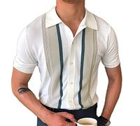 SZTT Polo Hommes Été Rayé Revers Shirt Manche Courte Homme Lâche Tricot Mode Simplicité Casual Shirt Homme Tempérament Confortable Tops Hommes A-White XL