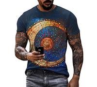 SZTT T-Shirt Casual Homme Col Rond Stretch Ample Manche Courte Homme Sun Moon Imprimé All-Match Streetwear Homme Tendance Mode Personnalité Tops Homme TTA25-38 XXL