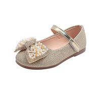 szvbofueck Chaussures de princesse Mary Jane pour fille avec papillon, ballerine à paillettes, chaussures plates pour fête, baptême, mariage, costume pour tout-petits, or, 24 EU