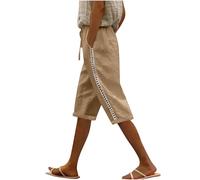 szvbofueck Pantacourt d'été 3/4 pour femme - Short en lin léger - Bermuda taille haute - Coupe droite - Style bohème - Short d'été confortable - Short d'entraînement baggy - Short de sport pour les