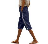 szvbofueck Pantacourt d'été 3/4 pour femme - Short en lin léger - Bermuda taille haute - Coupe droite - Style bohème - Short d'été confortable - Short d'entraînement baggy - Short de sport pour les