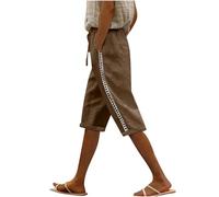 szvbofueck Pantacourt d'été 3/4 pour femme - Short en lin léger - Bermuda taille haute - Coupe droite - Style bohème - Short d'été confortable - Short d'entraînement baggy - Short de sport pour les