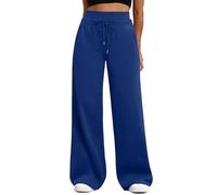 szvbofueck Pantalon de jogging pour femme, taille haute, avec cordon de serrage et poches, élastique, uni, jambe large, pour activités de plein air, yoga, fitness, S-XXL, bleu, L