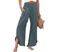 szvbofueck Pantalon en Lin Femme Pantalon Décontracté Taille Haute Coton Lin Pantalon en Tissu Confortable Couleur Unie Mousseline Respirant Pantalon de Plage Extérieur Volants Jambes Larges Pantalon